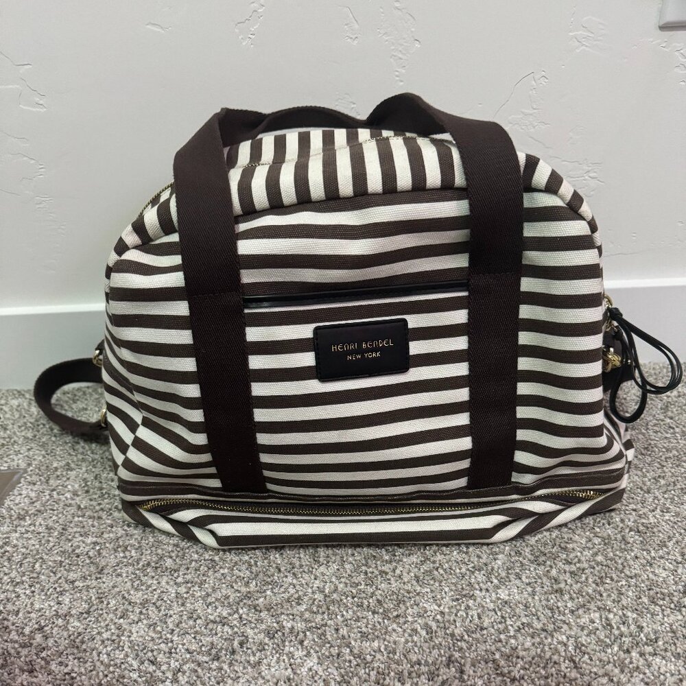Henri Bendel East West travel tote bag signature white and brown